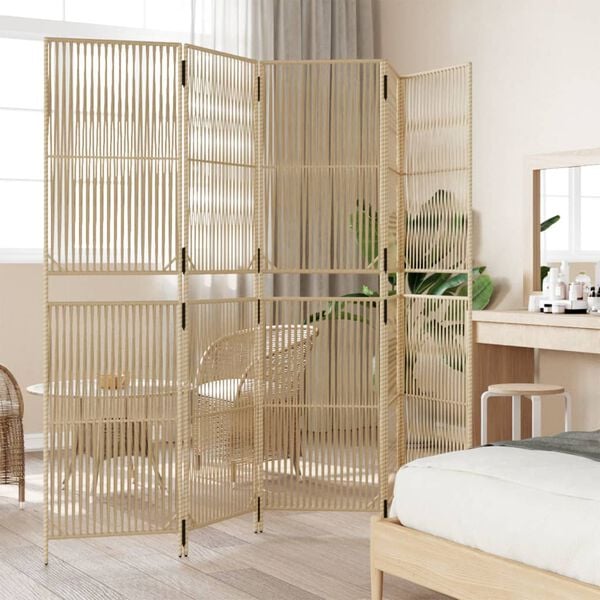 vidaXL Room Divider 5 Panels Beige Poly Rattan