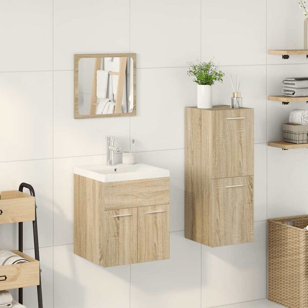 vidaXL 4 Piece Bathroom Furniture Set Sonoma Oak Engineered Wood