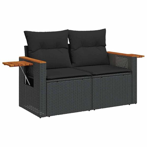 vidaXL 5 Piece Garden Sofa Set with Cushions Black Poly Rattan Acacia