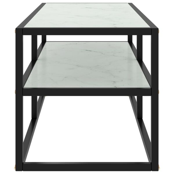 vidaXL TV Cabinet Black with White Marble Glass 100x40x40 cm
