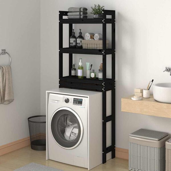 vidaXL Toilet Rack Black 63x26x171 cm Solid Wood Pine