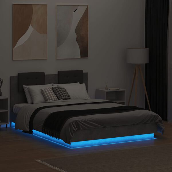 vidaXL Bed Frame with LED without Mattress Concrete Grey 120x190 cm Small Double