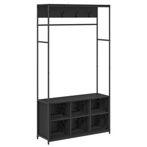 vidaXL Coat Stand with Shoes Bench Black Oak 100 x 32 x 180.5 cm