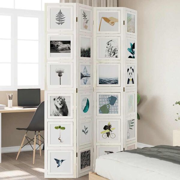 vidaXL Room Divider 4 Panels White Solid Wood Paulownia