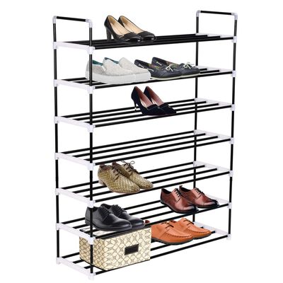vidaXL Shoe Rack with 7 Shelves Metal and Plastic Black