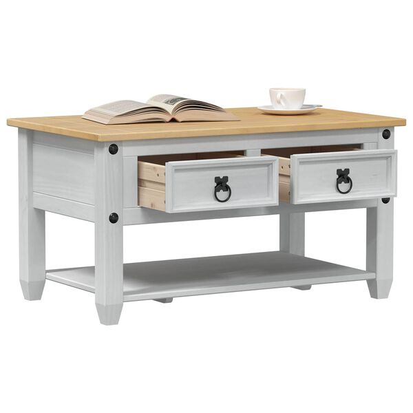 vidaXL Coffee Table with Drawer White 85 x 50 x 45 cm Solid Pine Wood