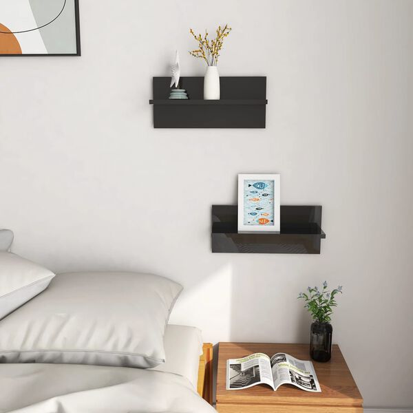 vidaXL Wall Shelves 2 pcs High Gloss Black 40x11.5x18 cm