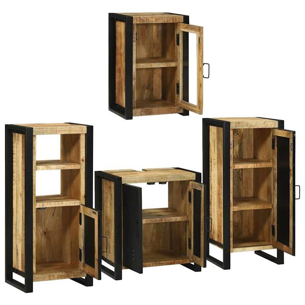 vidaXL Bathroom Furniture Set with Door 4 pcs Brown Solid Mango Wood