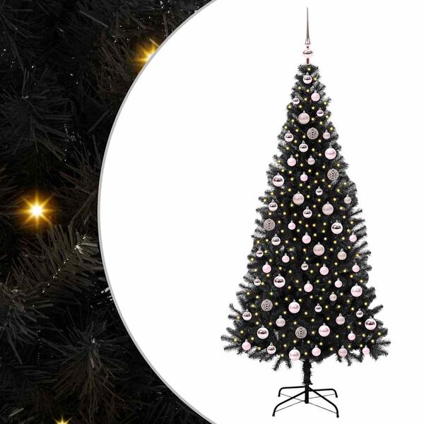vidaXL Christmas Tree with 300 LEDs with Stand Black 210 cm PVC