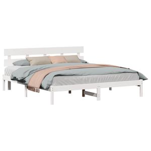 vidaXL Bed Frame with Headboard White 180 x 200 cm Solid Pine wood