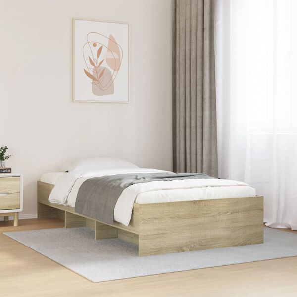 vidaXL Bed Frame without Mattress Sonoma Oak 75x190 cm Small Single Engineered Wood