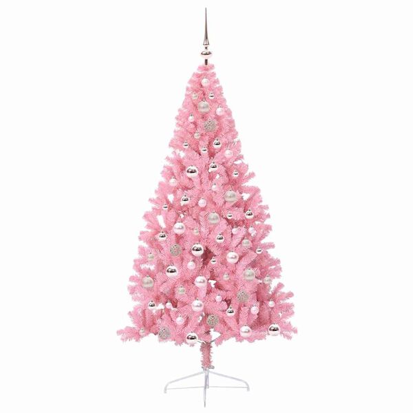 vidaXL Artificial Pre-lit Christmas Tree with 300 LEDs Pink 180 cm PVC