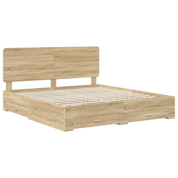 vidaXL Bed Frame with Drawer Sonoma Oak 200 x 200 cm Engineered Wood