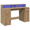 vidaXL Desk with LED Lights Artisian Oak 140x55x91 cm Engineered Wood