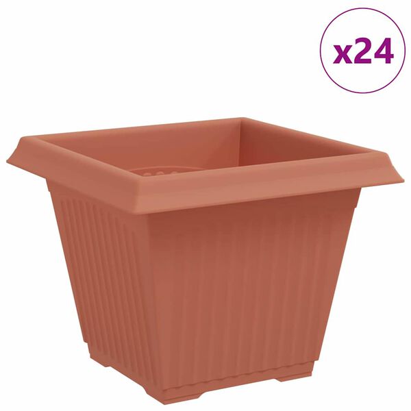 vidaXL Square Flower Pot 24 pcs Brick Red 38 x 38 x 30 cm Plastic