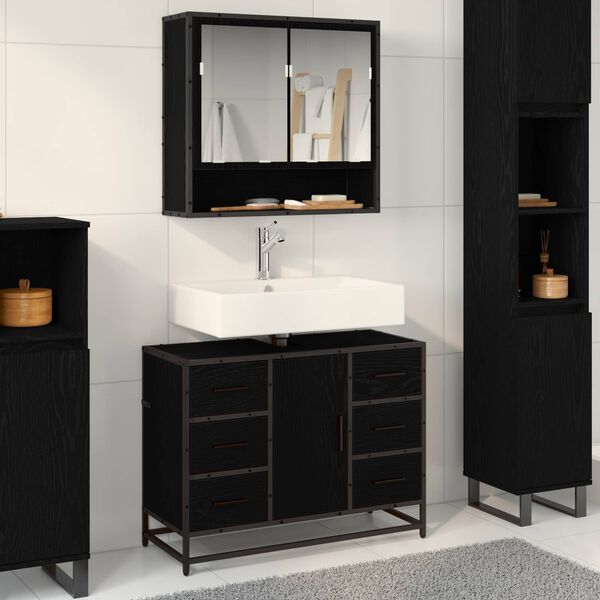 vidaXL Bathroom Furniture Set 2 pcs Black Oak Engineered Wood