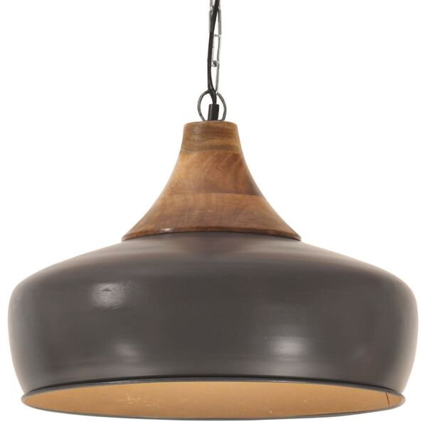 vidaXL Industrial Hanging Lamp Grey Iron & Solid Wood 35 cm E27