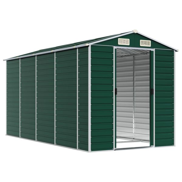 vidaXL Garden Shed Green 191x385x198 cm Galvanised Steel