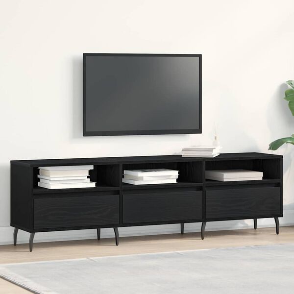 vidaXL TV Cabinet Black Oak 150 x 30 x 44.5 cm Engineered Wood
