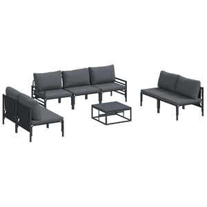 vidaXL Garden Sofa Set with Cushion 8 pcs Black Steel