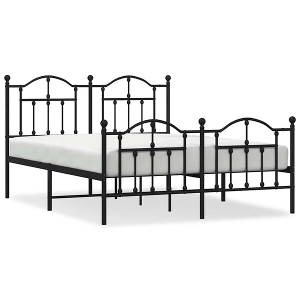 vidaXL Metal Bed Frame without Mattress with Footboard Black 140x190cm