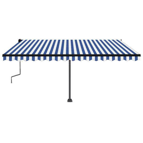 vidaXL Manual Retractable Awning with LED 450x350 cm Blue and White