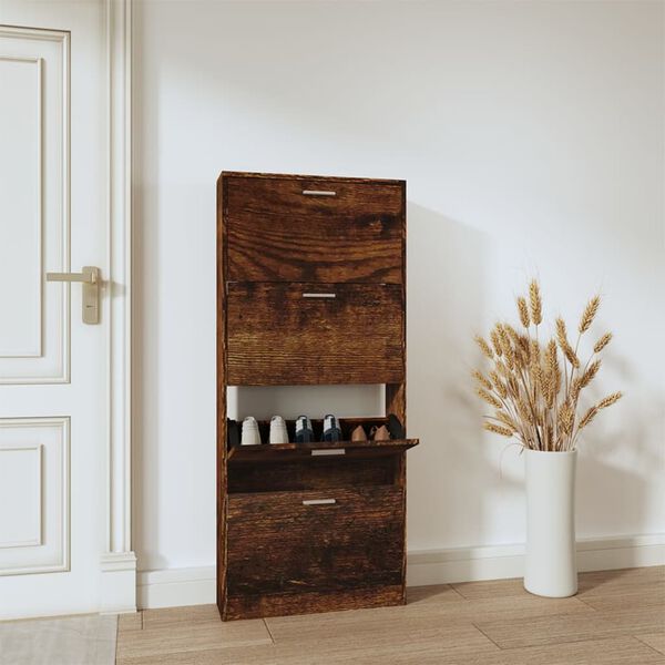 vidaXL Shoe Cabinet Smoked Oak 59x17x150 cm Engineered Wood