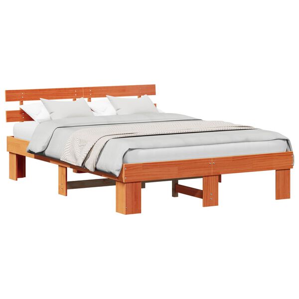 vidaXL Bed Frame with Headboard Wax Brown 140 x 200 cm Solid Pine Wood