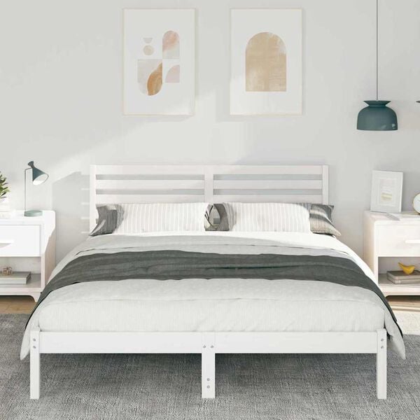 vidaXL Bed Frame with Headboard White 160 x 200 cm Solid Pine Wood
