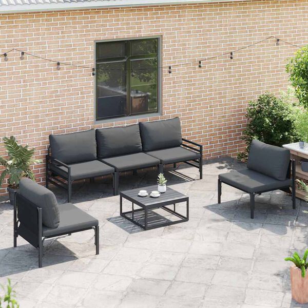 vidaXL Garden Sofa Set with Cushion 5 pcs Black Steel