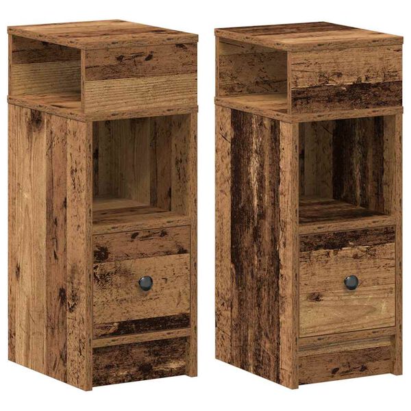 vidaXL Bedside Cabinets 2 pcs with Drawer Old Wood 25x31x66 cm
