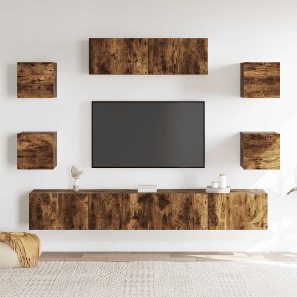 vidaXL 7 Piece TV Cabinet Set Smoked Oak Engineered Wood
