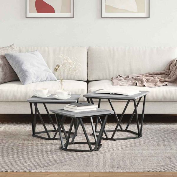 vidaXL Coffee Table 3 pcs Grey sonoma 50 x 50 x 40 cm