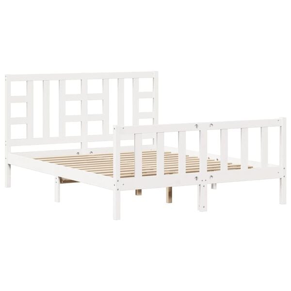vidaXL Bed Frame without Mattress White King Size Solid Wood Pine