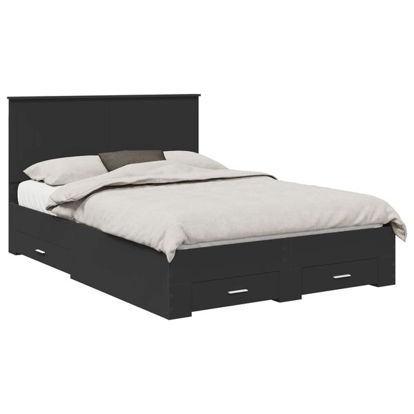 vidaXL Bed Frame with Headboard Black 135 x 190 cm Engineered Wood