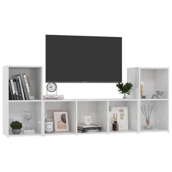 vidaXL 3 Piece TV Cabinet Set High Gloss White Engineered Wood