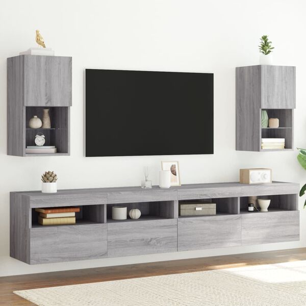 vidaXL TV Cabinets with LED Lights 2 pcs Grey Sonoma 30.5x30x60 cm