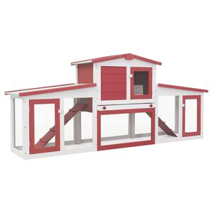 vidaXL Outdoor Large Rabbit Hutch Red and White 201x45x85 cm Wood