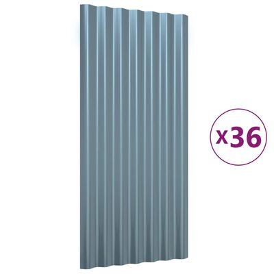 vidaXL Roof Panels 36 pcs Powder-coated Steel Grey 80x36 cm