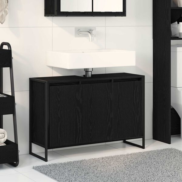 vidaXL Bathroom Cabinet Black Oak 90 x 30 x 60 cm Engineered Wood