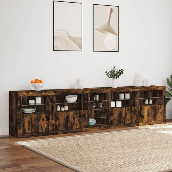 vidaXL Sideboard with LED Lights Smoked Oak 283x37x67 cm