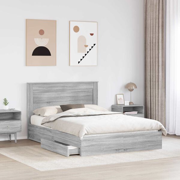 vidaXL Storage Bed Grey Sonoma 140 x 200 cm Engineered Wood