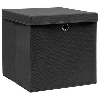 vidaXL Storage Boxes with Covers 4 pcs 28x28x28 cm Black