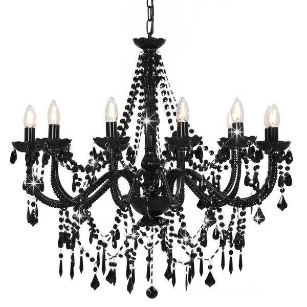 vidaXL Chandelier with Beads Black 12 x E14 Bulbs