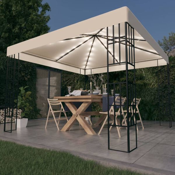 vidaXL Gazebo with LED String Lights 3x3 m Cream