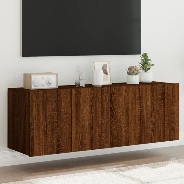 vidaXL TV Wall Cabinets with LED Lights 2 pcs Brown Oak 60x35x41 cm