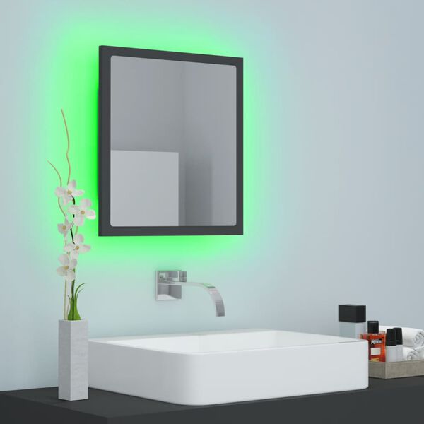 vidaXL LED Bathroom Mirror Grey 40x8.5x37 cm Acrylic
