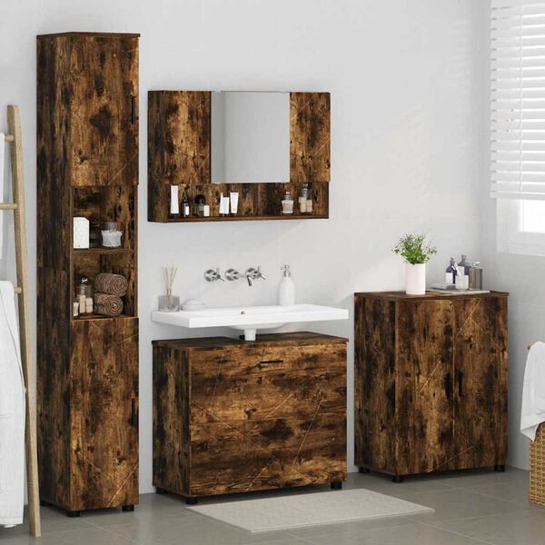 vidaXL Bathroom Furniture Set 4 pcs Smoked oak Engineered wood