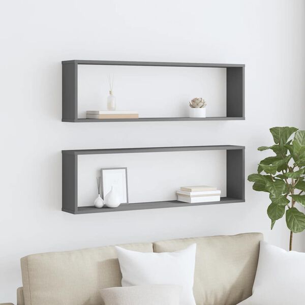 vidaXL Wall Cube Shelf 2 pcs Grey 100x15x30 cm Engineered Wood