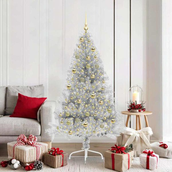 vidaXL Artificial Pre-lit Christmas Tree Silver 180 cm PET